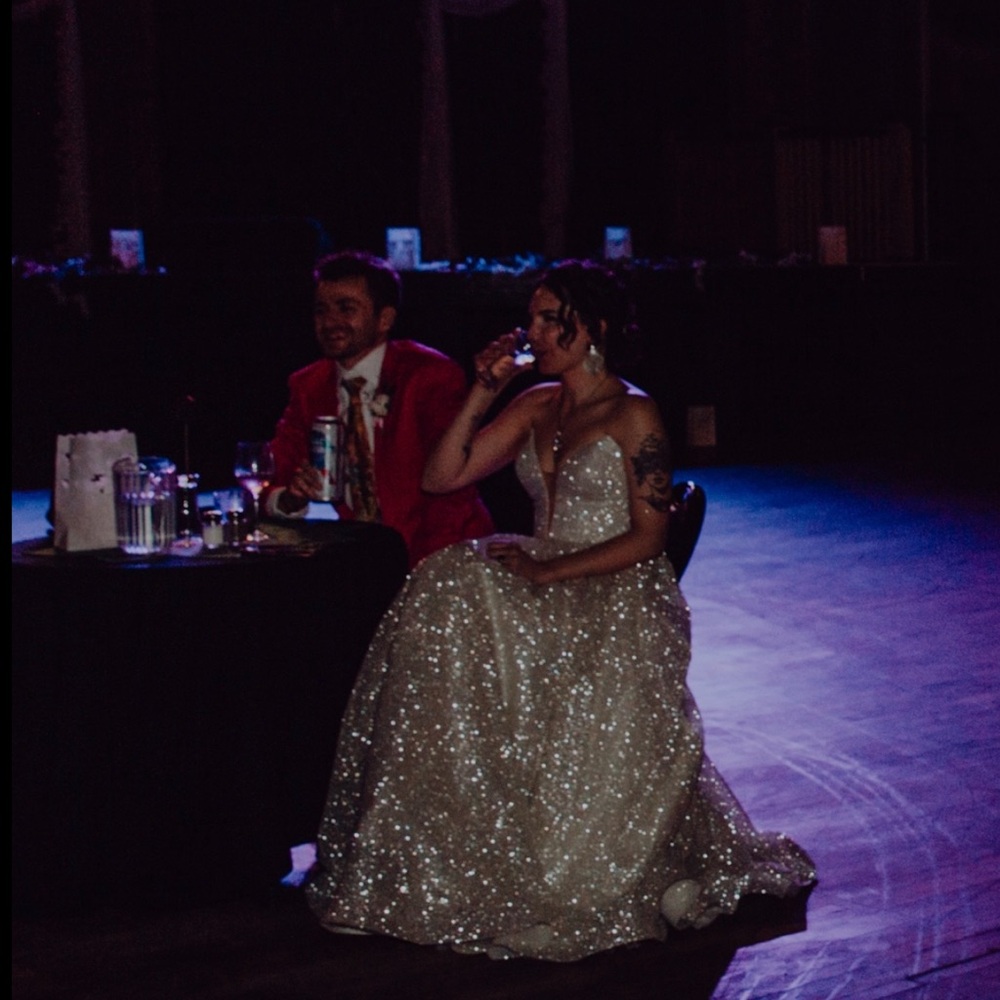 Custom Glitter Tulle “Starfall” Wedding Gown